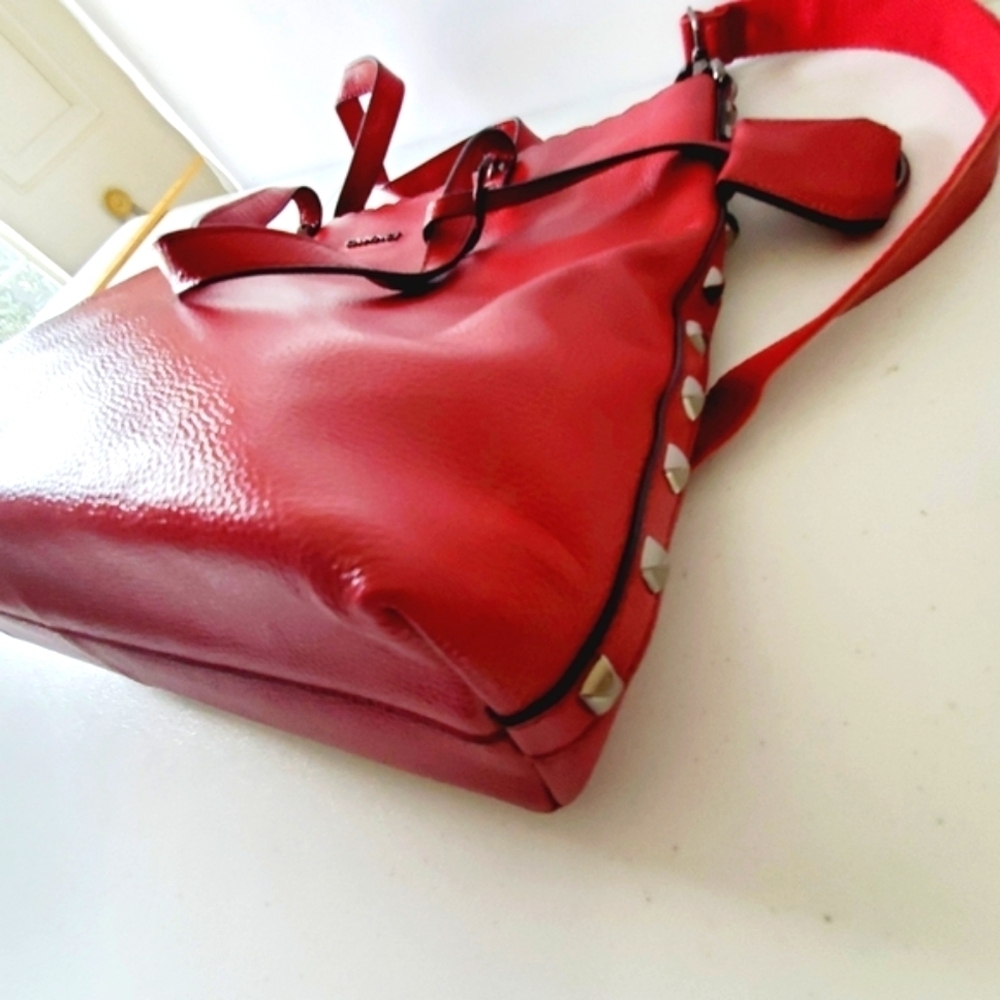 Cannci Soft Pebbled Leather Oversized Shoulder Bag Studded Large Red Tote Spring - Picture 6 of 16